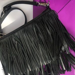 Banana Republic Black Leather Fringe Purse